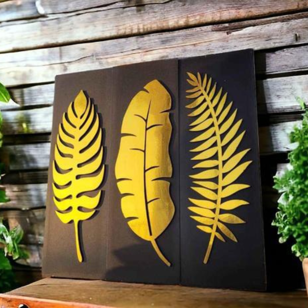 Manifested Decor Gold Leaf Wall Art | Set of 3 Metal Wall Hanging, Modern Wall Art Home Decor, Decoration for Living Room Office Bedroom Hotel