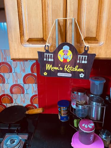 Mom's Kitchen 24x7 | Wooden Wall Hanging Decor | 11.05x7 Inches | Perfect Rustic Decor for Every Kitchen | Wall Hanging for Mothers | Mother`s Day Gifts | Wall Hanging | Wall Hanging for Home Décor