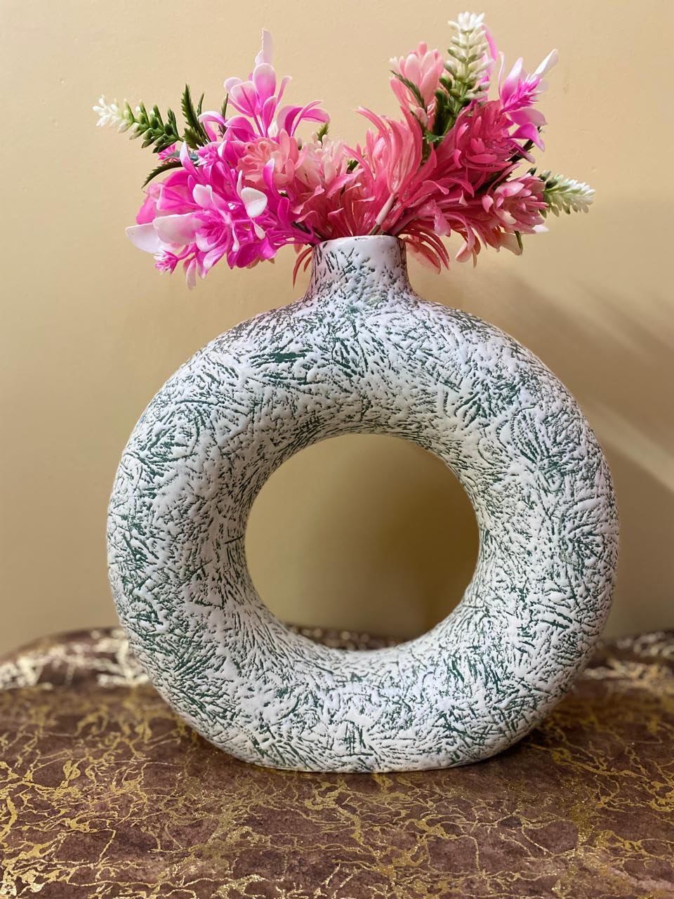 Manifested Decor - Large Ceramic White Donut Vase for Home Decor, Elegant Style, Perfect for Living Room, Bedroom, Office & Wedding Decoration