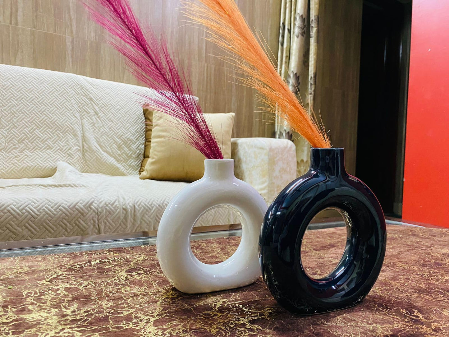 Manifested Decor - Ceramic Black White Donut Vase Combo for Home Decor, Elegant Style, Perfect for Living Room, Bedroom, Office & Wedding Decoration