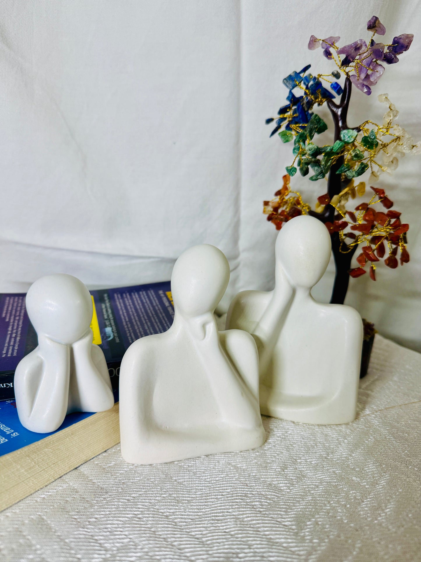 Manifested Decor Modern Abstract Family Sculpture Set, White Ceramic Figurines, Contemporary Home Decor, Set of 3 | Ideal for Gifts, Birthdays, Weddings, Anniversary | Office Decor