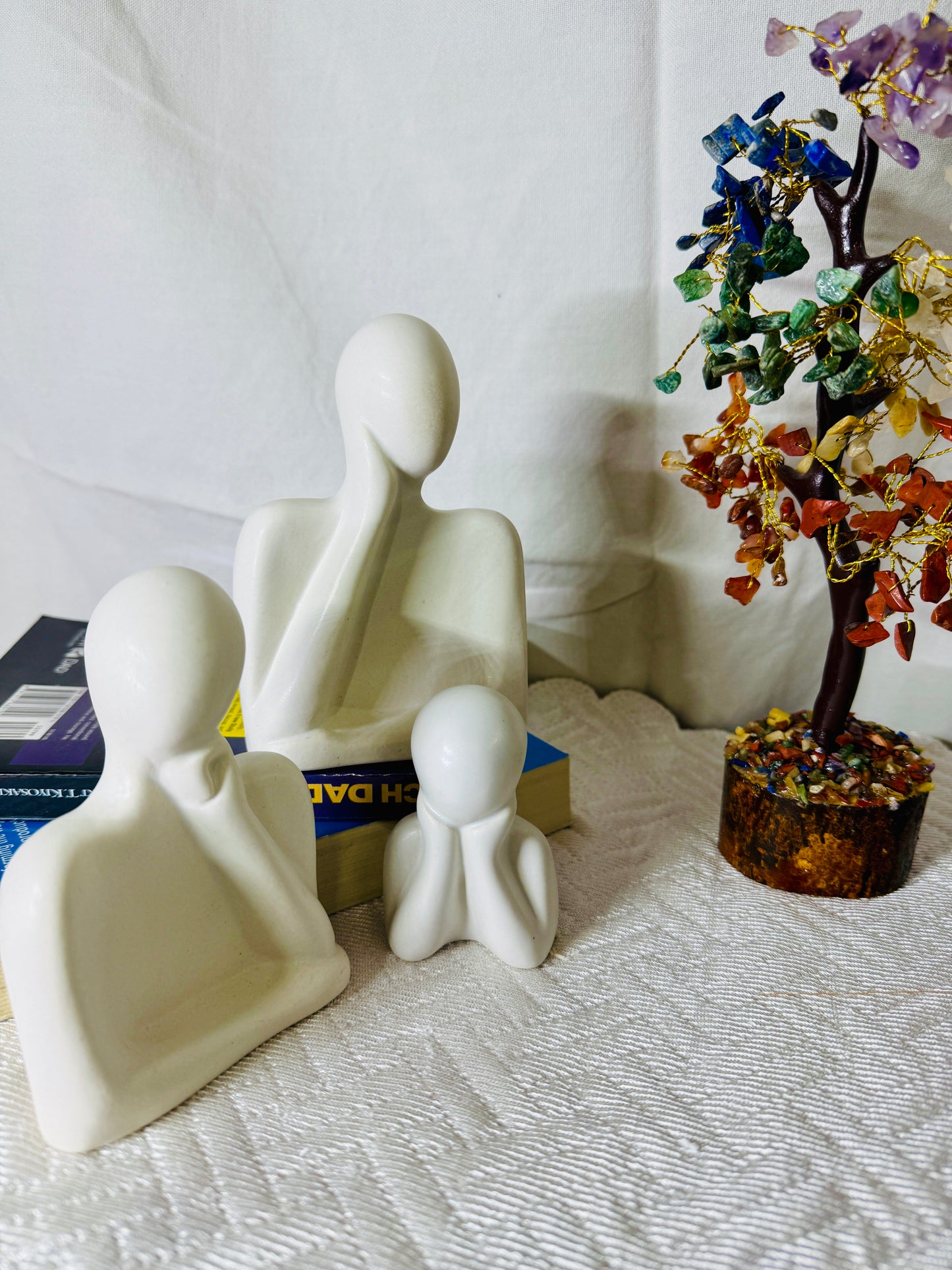 Manifested Decor Modern Abstract Family Sculpture Set, White Ceramic Figurines, Contemporary Home Decor, Set of 3 | Ideal for Gifts, Birthdays, Weddings, Anniversary | Office Decor