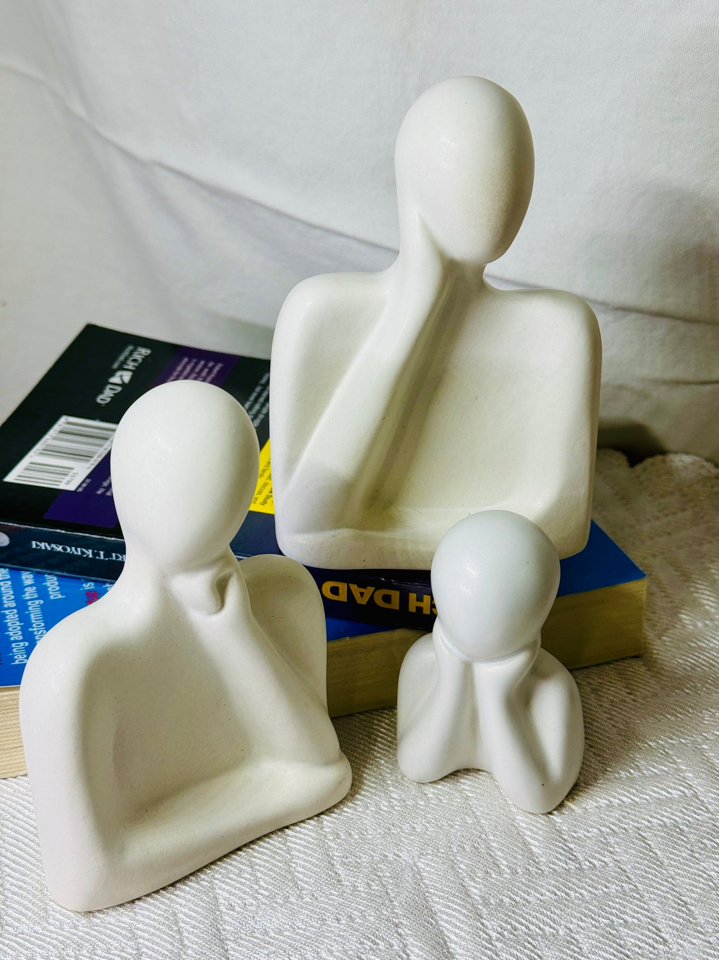 Manifested Decor Modern Abstract Family Sculpture Set, White Ceramic Figurines, Contemporary Home Decor, Set of 3 | Ideal for Gifts, Birthdays, Weddings, Anniversary | Office Decor