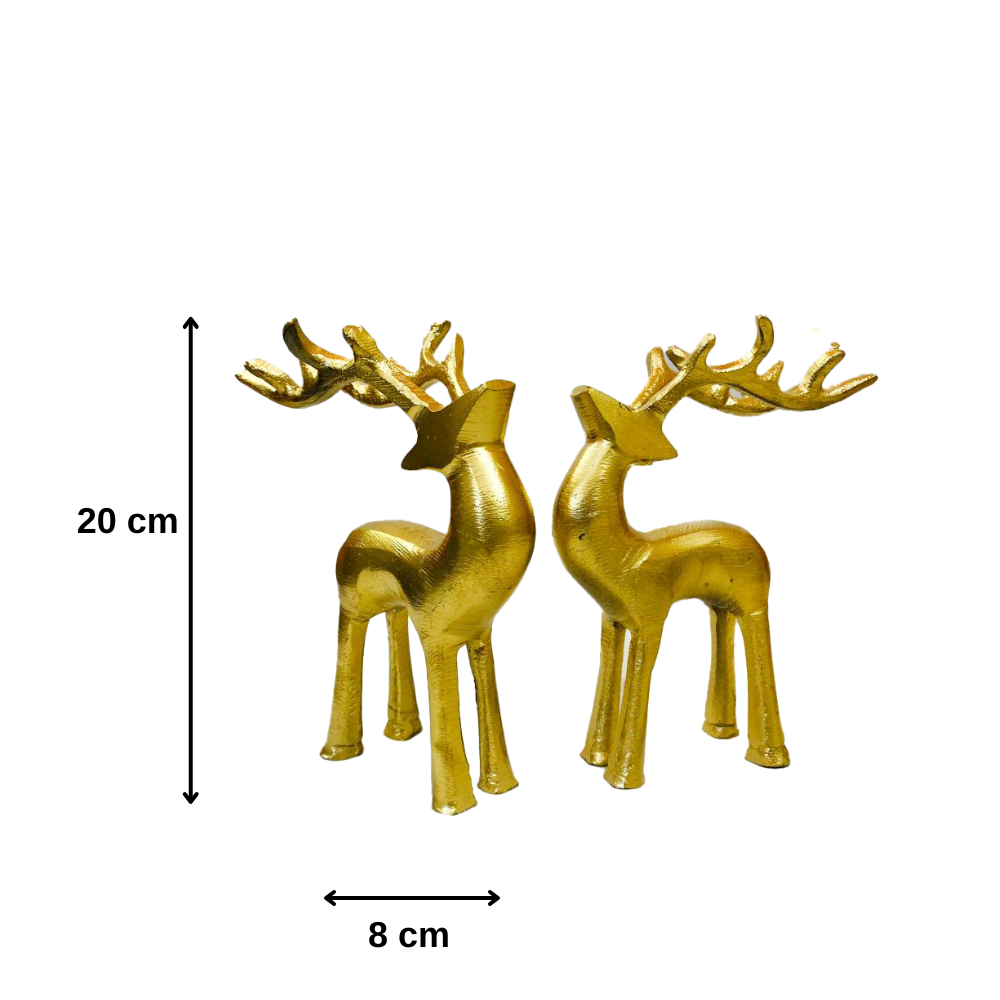 Manifested Decor Golden Antique Vastu Metal Reindeer Figure Statue for Good Luck | Christmas Deer Showpiece for Home Decor Tabletop - Ideal for Gifting(Set of 2)