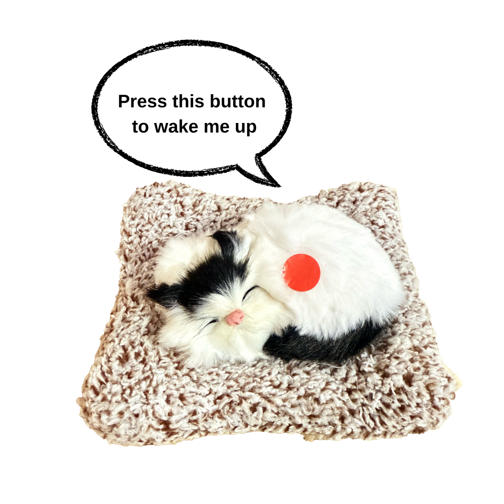 Manifested Decor Sleeping Cat Plush Toy with Press Simulation Sound, Stuffed Cat Animal Fur Soft Toys with Sound for Kids and Car Dashboard