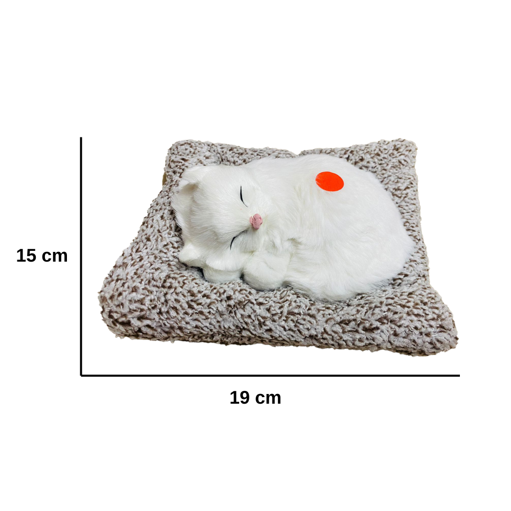 Manifested Decor Sleeping Cat Plush Toy with Press Simulation Sound, Stuffed Cat Animal Fur Soft Toys with Sound for Kids and Car Dashboard
