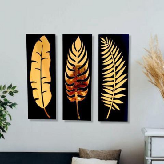 Manifested Decor Gold Leaf Wall Art | Set of 3 Metal Wall Hanging, Modern Wall Art Home Decor, Decoration for Living Room Office Bedroom Hotel