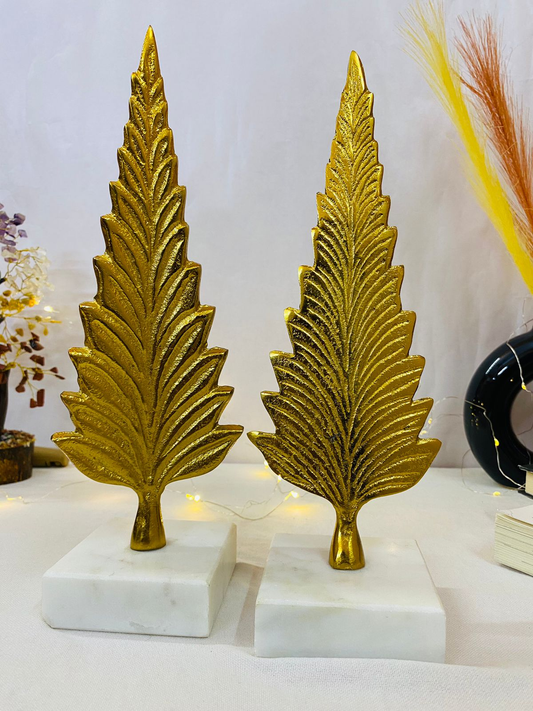 Manifested Decor - Golden Pine Tree Showpiece (Set of 2) - Sculpture for Home Decor, Living Room, Bedroom, Office, Cafe Decoration for All Occasions