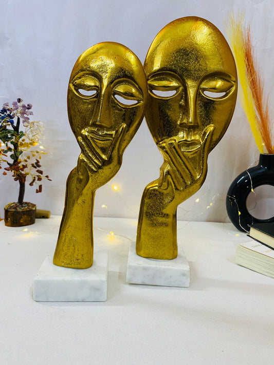 Manifested Decor - Gold Colour Woman Lady Face Decorative Showpiece Statue - Sculptures for Home Decor, Living Room, Bedroom, Office, Cafe Decoration (Set of 2)
