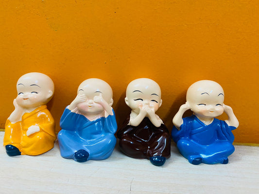 Manifested Decor - Colorful 4 Monks Buddha Figurines for Home Decor, Office Decor, Car Dashboard, Car Accessories, Christmas Decor, Diwali Decor, Vaastu Decor, Fengshui