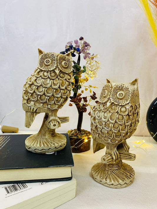 Manifested Decor Owl Statue for Good Luck - Showpiece - Big Size - Vastu and Feng Shui - Owl for Home & Office - Ideal for Gifting - Home Decor (2 Piece Combo Set)