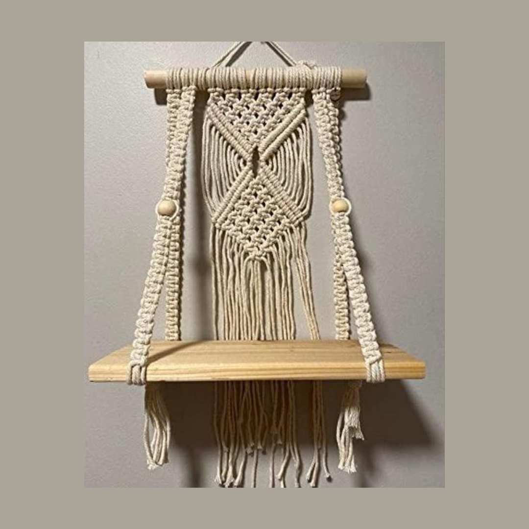 Manifested Decor Macrame Wall Hanging Shelf – Handmade Boho Rope Shelf with Natural Pine Wood | Multi-Functional Wall Storage for Living Room, Bedroom, Kitchen & Office (Beige)