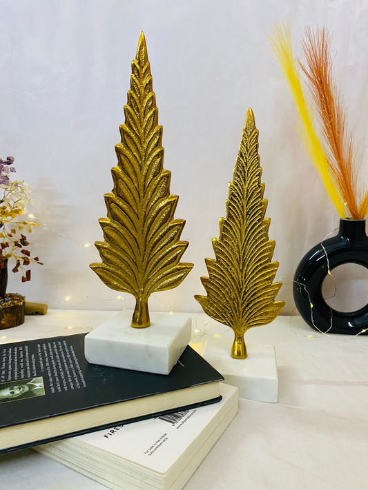 Manifested Decor - Golden Pine Tree Showpiece (Set of 2) - Sculpture for Home Decor, Living Room, Bedroom, Office, Cafe Decoration for All Occasions