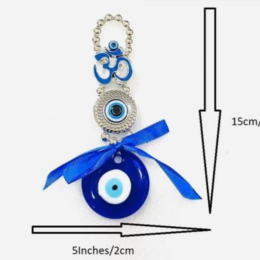 Manifested Decor OM Evil Eye Hanging for Car & Office – Vastu & Feng Shui Good Luck Charm | Glass Hanging for Protection & Positivity (1 Pc)