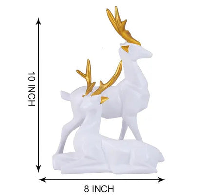 Polyresin Decorative Deer Showpiece Figurine for Home Garden Decor / Hiran Showpiece Statue Set of 2 (White, 6 Inch)