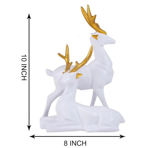 Polyresin Decorative Deer Showpiece Figurine for Home Garden Decor / Hiran Showpiece Statue Set of 2 (White, 6 Inch)
