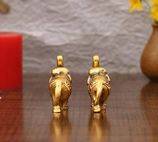 Manifested Decor Premium Gold Metal Elephant Figurines - 2-Piece Showpiece Set for Home Decor, Office Desk, Shelf Display, and Gifting | Decorative Animal Sculptures