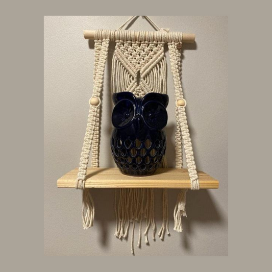 Manifested Decor Macrame Wall Hanging Shelf – Handmade Boho Rope Shelf with Natural Pine Wood | Multi-Functional Wall Storage for Living Room, Bedroom, Kitchen & Office (Beige)