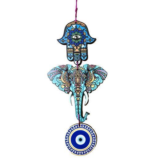 Manifested Decor Wall Hanging for Home Decor | Decoration for Living Room | Modern Artworks Wall Decor Items | Door Entrance Decorative Hangings (Elephant Evil Eye Hamsa Hand)