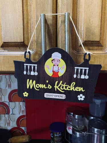 Mom's Kitchen 24x7 | Wooden Wall Hanging Decor | 11.05x7 Inches | Perfect Rustic Decor for Every Kitchen | Wall Hanging for Mothers | Mother`s Day Gifts | Wall Hanging | Wall Hanging for Home Décor
