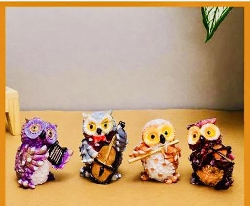 Decorative Owl Figurines with Musical Instruments