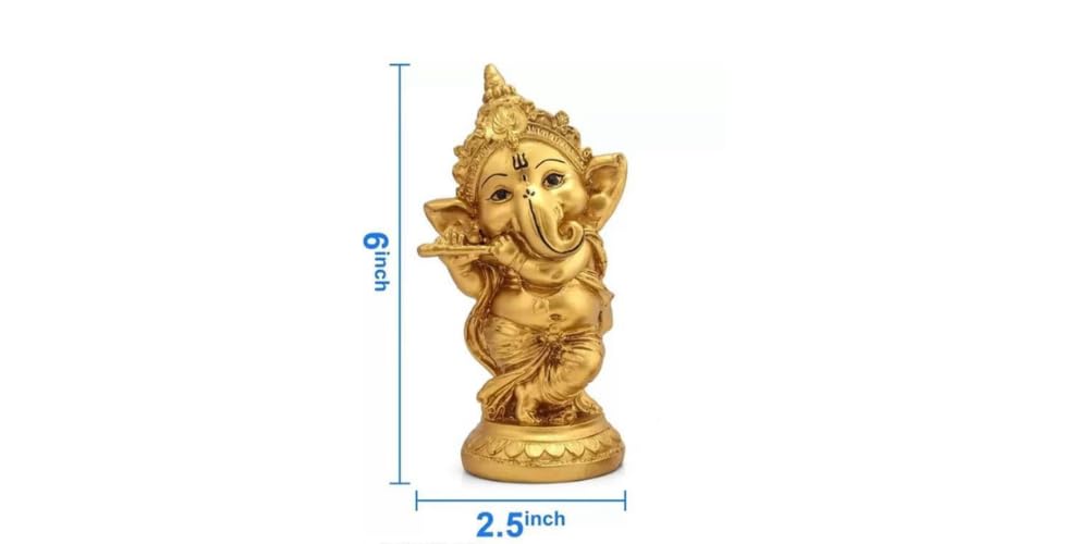 Polyresin Lord Ganesha Idol Playing Bansuri God Ganesha Figurine Sculpture for Home Entrance Ganesh Chaturthi Bal Ganesh Murthi Bansuri Ganesh Statue – view 2