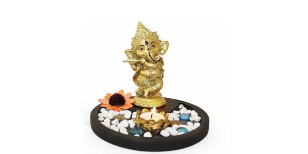 Polyresin Lord Ganesha Idol Playing Bansuri God Ganesha Figurine Sculpture for Home Entrance Ganesh Chaturthi Bal Ganesh Murthi Bansuri Ganesh Statue – view 7