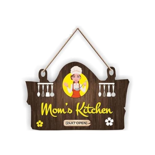 Mom's Kitchen 24x7 | Wooden Wall Hanging Decor | 11.05x7 Inches | Perfect Rustic Decor for Every Kitchen | Wall Hanging for Mothers | Mother`s Day Gifts | Wall Hanging | Wall Hanging for Home Décor