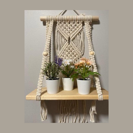 Manifested Decor Macrame Wall Hanging Shelf – Handmade Boho Rope Shelf with Natural Pine Wood | Multi-Functional Wall Storage for Living Room, Bedroom, Kitchen & Office (Beige)