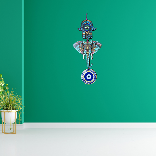 Manifested Decor Wall Hanging for Home Decor | Decoration for Living Room | Modern Artworks Wall Decor Items | Door Entrance Decorative Hangings (Elephant Evil Eye Hamsa Hand)