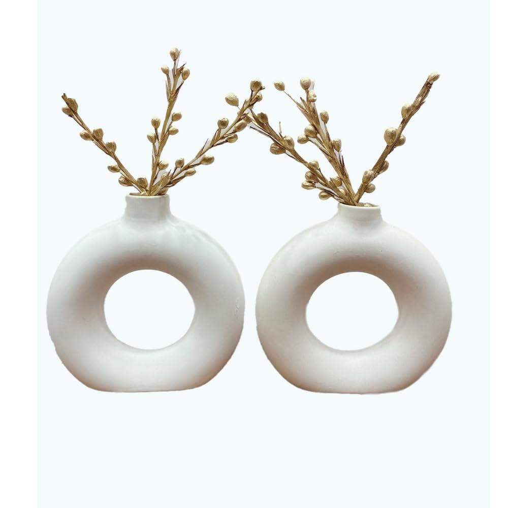 Manifested Decor - Ceramic White Donut Vase Combo for Home Decor, Elegant Style, Perfect for Living Room, Bedroom, Office & Wedding Decoration