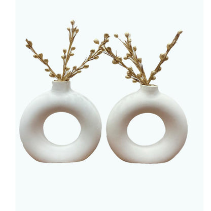 Manifested Decor - Ceramic White Donut Vase Combo for Home Decor, Elegant Style, Perfect for Living Room, Bedroom, Office & Wedding Decoration