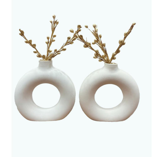 Manifested Decor - Ceramic White Donut Vase Combo for Home Decor, Elegant Style, Perfect for Living Room, Bedroom, Office & Wedding Decoration