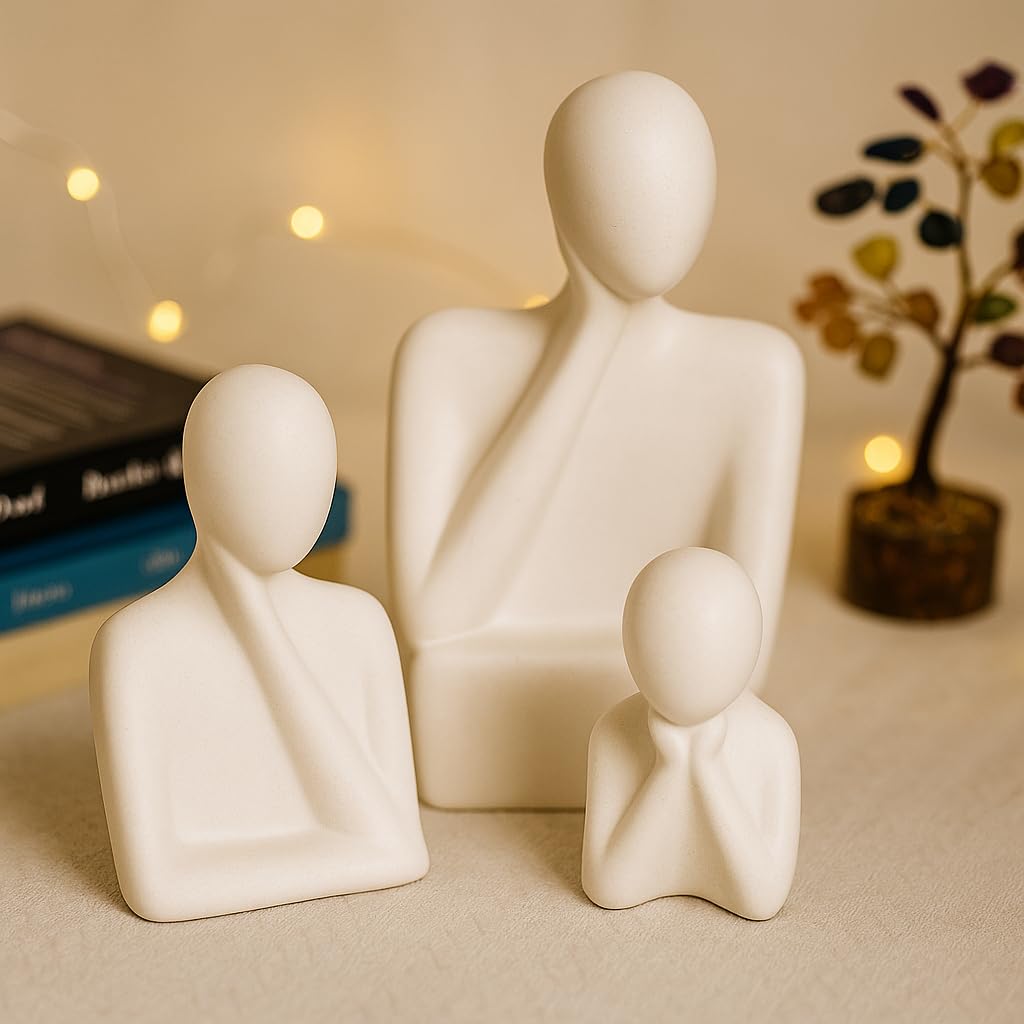 Modern Abstract Family Sculpture Set, White Ceramic Figurines, Contemporary Home Decor, Set of 3 | Ideal for Gifts, Birthdays, Weddings, Anniversary | Office Decor