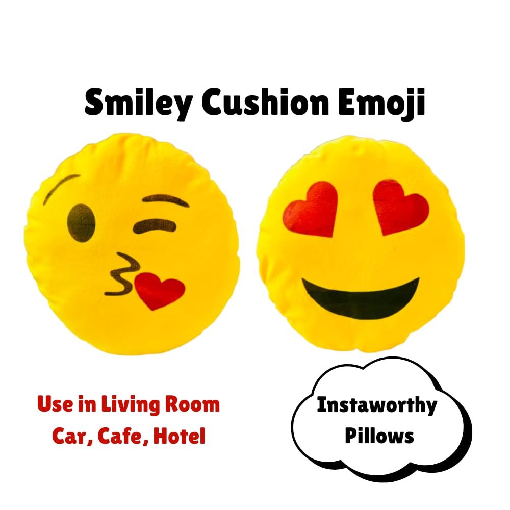 Instaworthy Smiley Emoji Cushion - Set of 2 | Best for Living Room, Hotel, Cafe, Home Decor