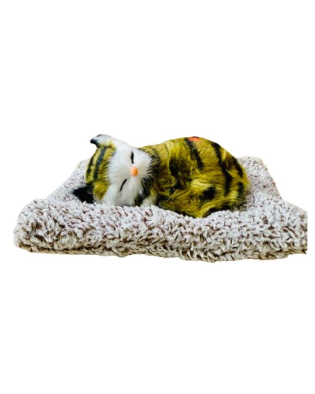 Sleeping Cat Plush Toy with Press Simulation Sound, Stuffed Cat Animal Fur Soft Toys with Sound for Kids Car Dashboard Cat & Office Desk Decoration (Brown Black Strip)