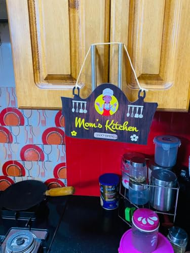 Mom's Kitchen 24x7 | Wooden Wall Hanging Decor | 11.05x7 Inches | Perfect Rustic Decor for Every Kitchen | Wall Hanging for Mothers | Mother`s Day Gifts | Wall Hanging | Wall Hanging for Home Décor