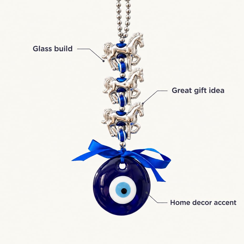Evil Eye Wall Hanging with Silver Horses and Blue Glass Charm – view 6