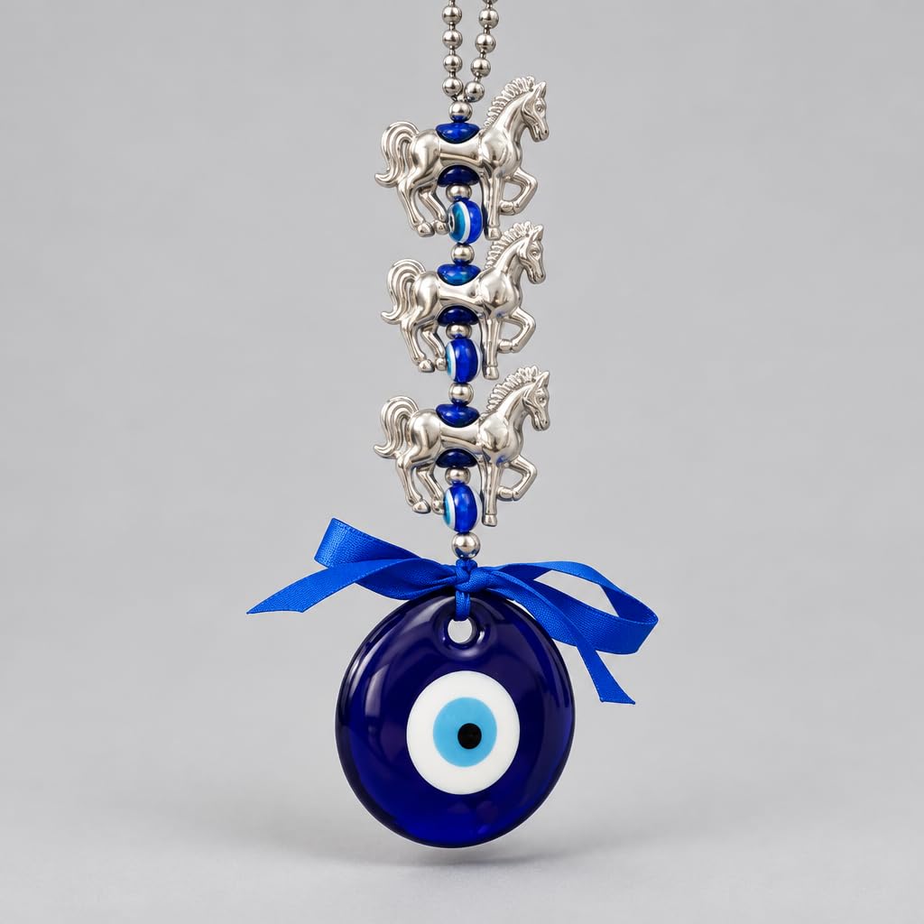 Evil Eye Wall Hanging with Silver Horses and Blue Glass Charm – view 4
