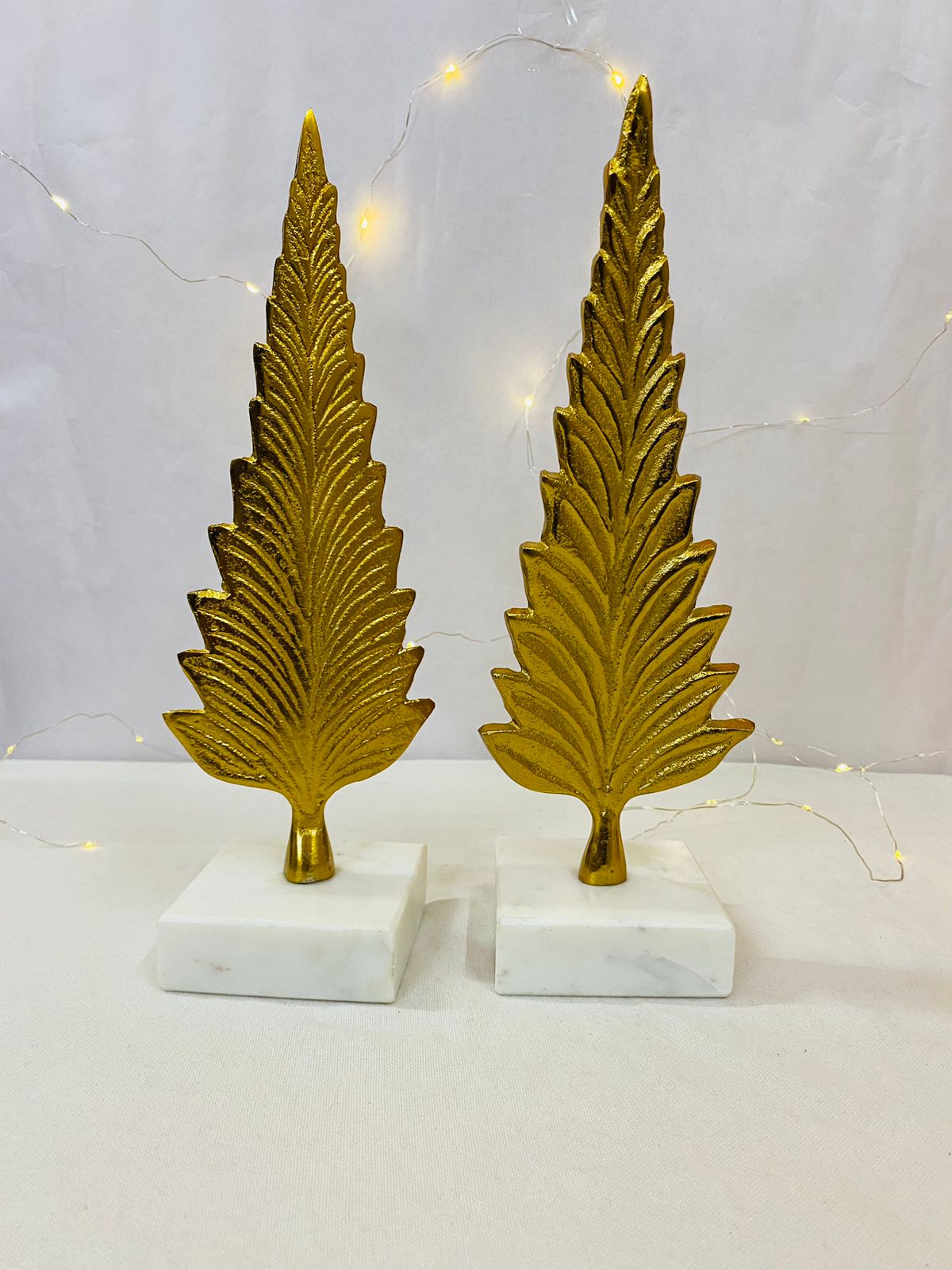 Manifested Decor - Golden Pine Tree Showpiece (Set of 2) - Sculpture for Home Decor, Living Room, Bedroom, Office, Cafe Decoration for All Occasions