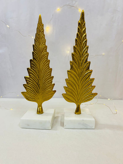 Manifested Decor - Golden Pine Tree Showpiece (Set of 2) - Sculpture for Home Decor, Living Room, Bedroom, Office, Cafe Decoration for All Occasions