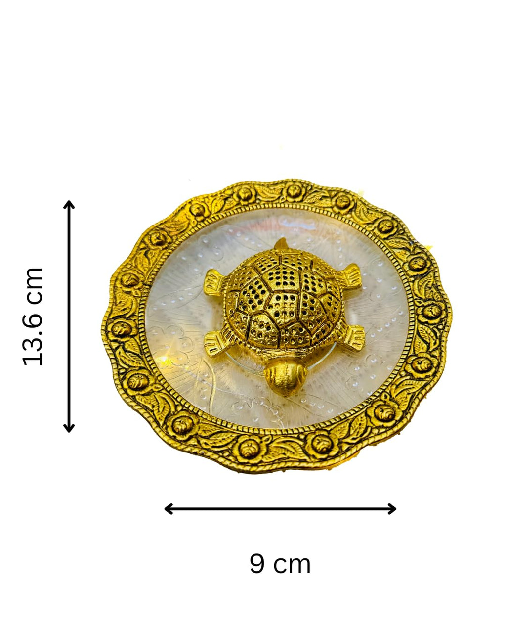 Golden Feng Shui Tortoise on Glass Plate – view 2