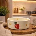 Ceramic Bowl with Hand-Painted Strawberry Design, White
