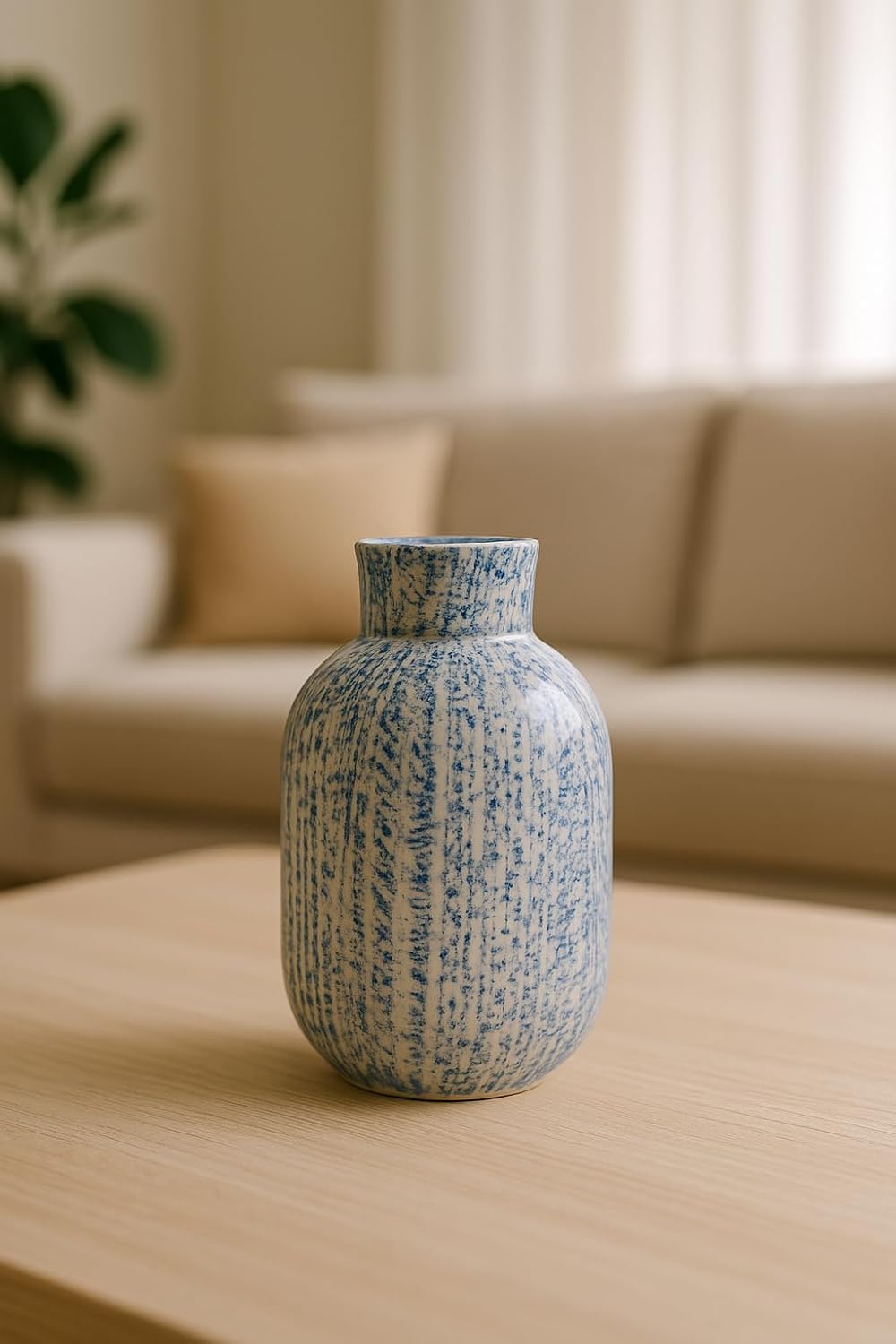 Round Decorative Ceramic Vase, Blue and White Marbled Pattern, Modern Home Decor, Office, Centerpiece, Living Room, Wedding Decor