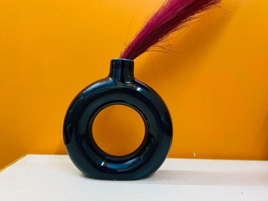 Manifested Decor - Ceramic Plain Black Donut Vase for Home Decor, Elegant Style, Perfect for Living Room, Bedroom, Office & Wedding Decoration