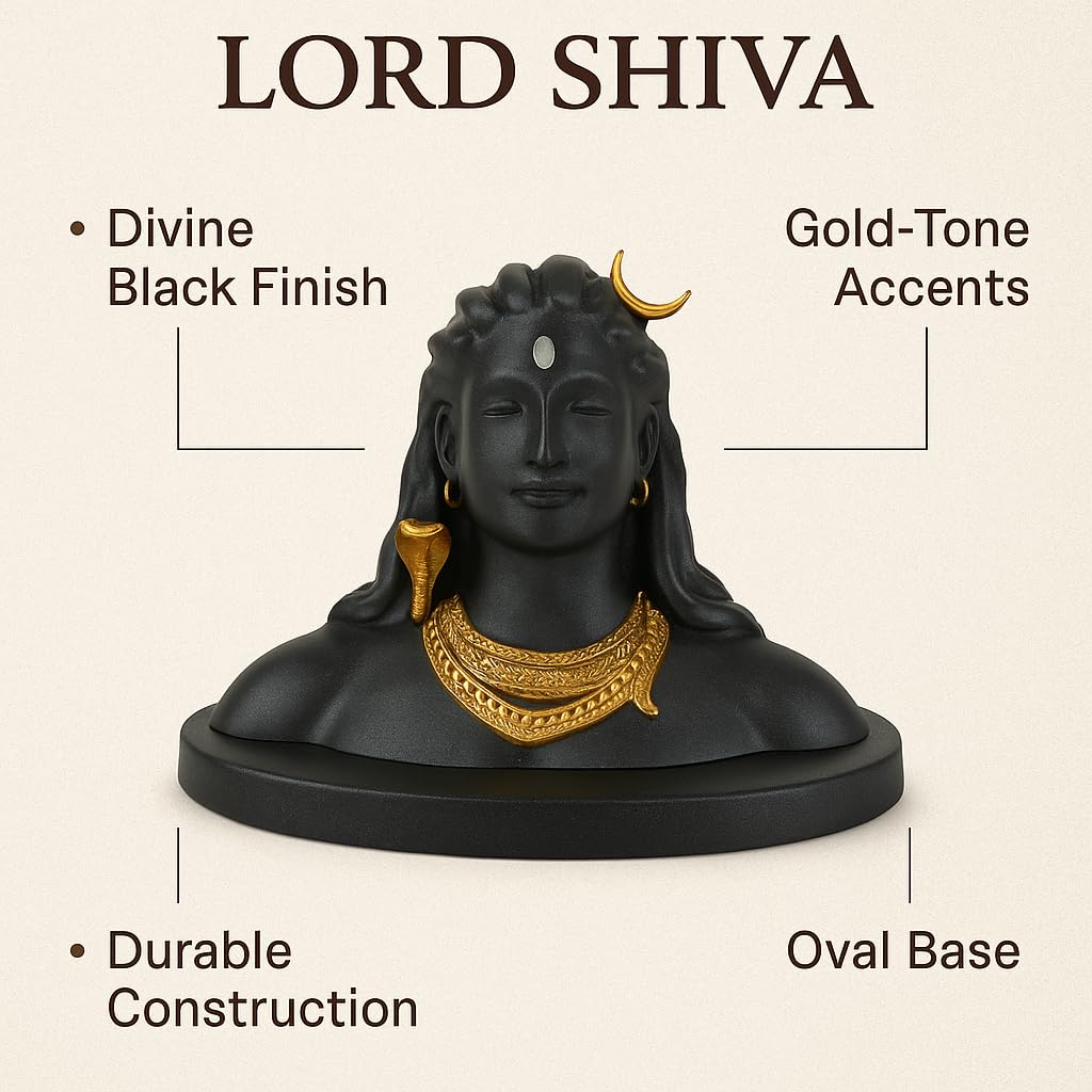 Lord Shiva Car Dashboard Statue, Black and Gold, Decorative Religious Idol Home Decor