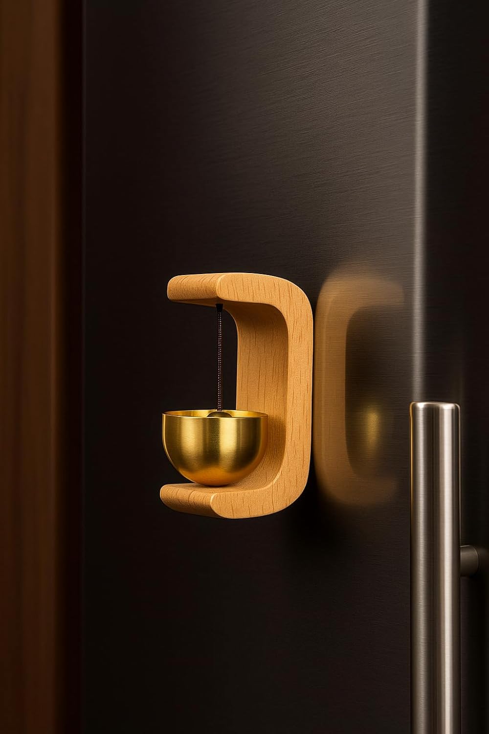 Magnetic Brass Bell with Wooden Frame – Luxury Fridge Magnet Decor for Home Decor, Living Room, Item