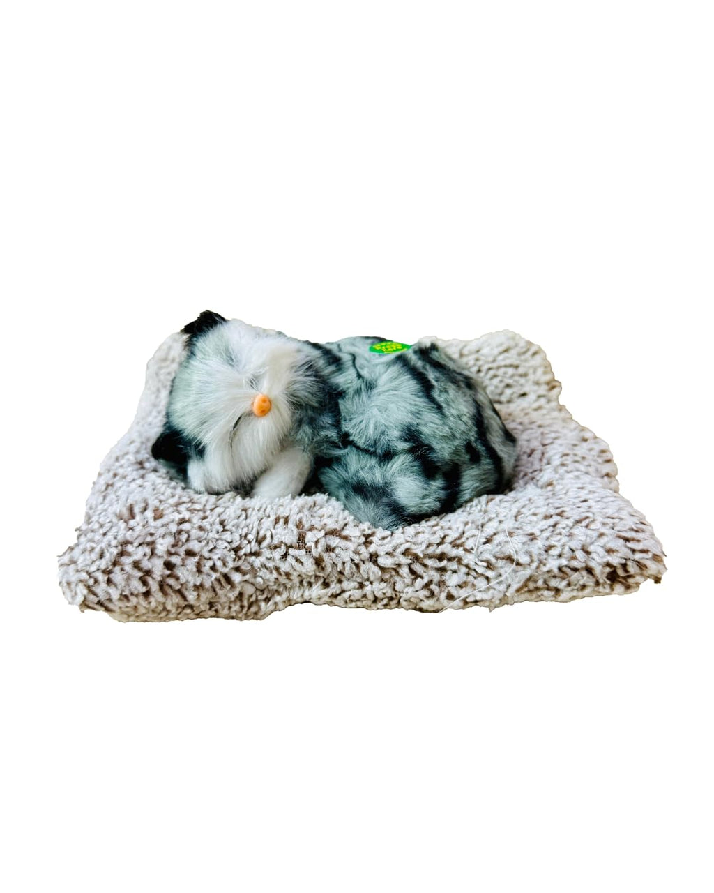 Sleeping Cat Plush Toy with Press Simulation Sound, Stuffed Cat Animal Fur Soft Toys with Sound for Kids Car Dashboard Cat & Office Desk Decoration (Brown Black Strip)