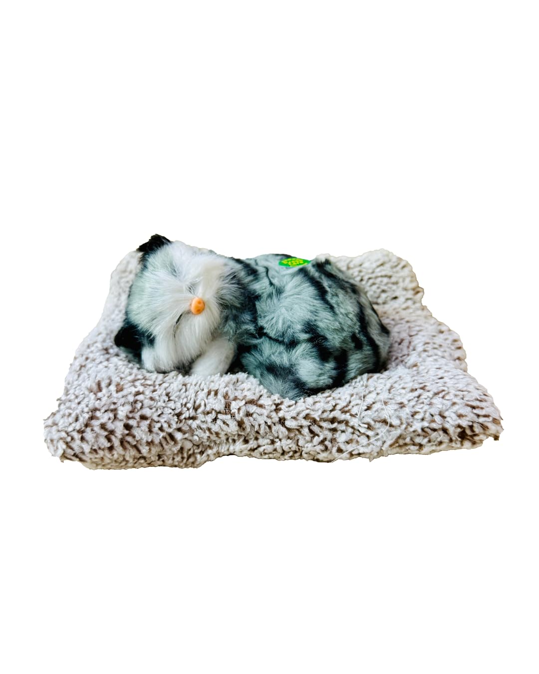 Sleeping Cat Plush Toy with Press Simulation Sound, Stuffed Cat Animal Fur Soft Toys with Sound for Kids Car Dashboard Cat & Office Desk Decoration (Brown Black Strip)