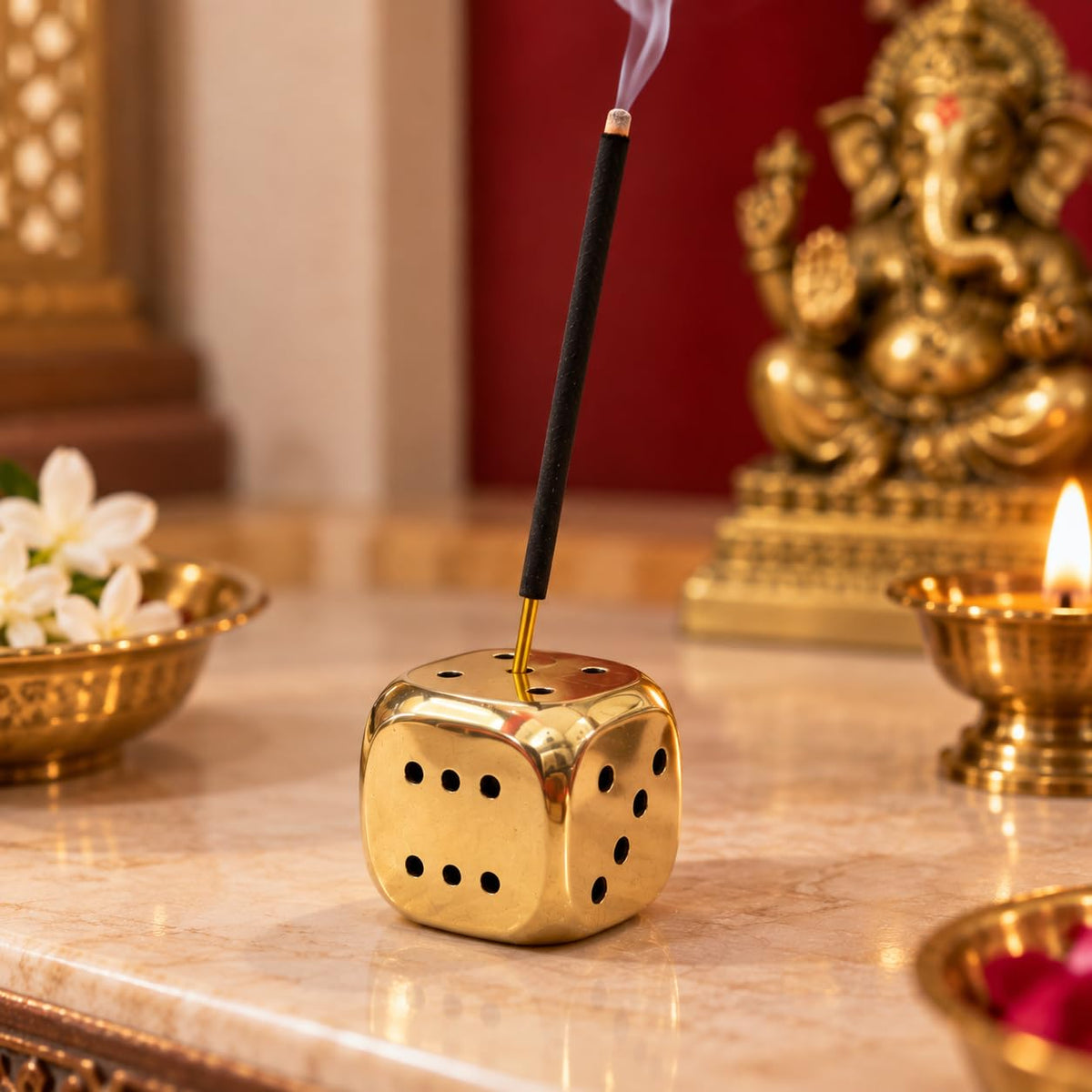 Brass Dice Incense Stick Holder – view 2